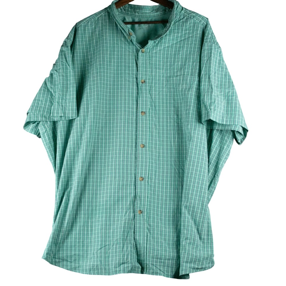 KingSize Mens 5XL Green Plaid Short Sleeve Button Up Casual Shirt Big and‎ Tall